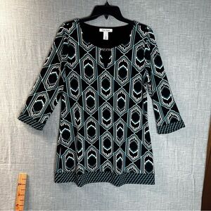 White House Black Market Geometric Blouse Size L Metal Detail 3/4 Sleeve Tunic